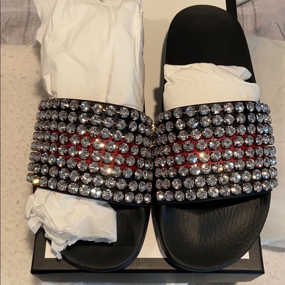 Gucci Crystal black Webb slides NWB size 40 - Picture 5 of 10